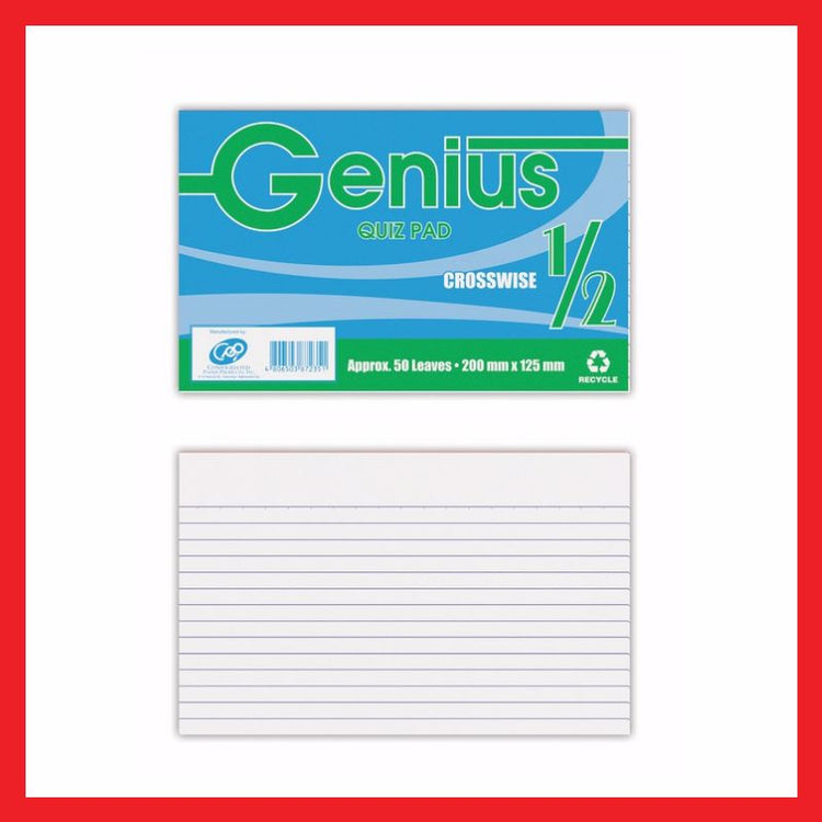 Genius Quiz Pad Paper | 1/2 Crosswise | Pad Paper | COD