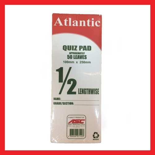 Atlantic Quiz Pad Paper | 1/2 Lengthwise | 50 Leaves | Pad Paper | COD