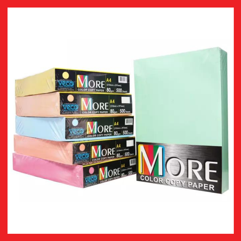 Veco More Color Copy Paper | Blue | Yellow | Pink | A4 | 80 GSM | Colored Paper | COD